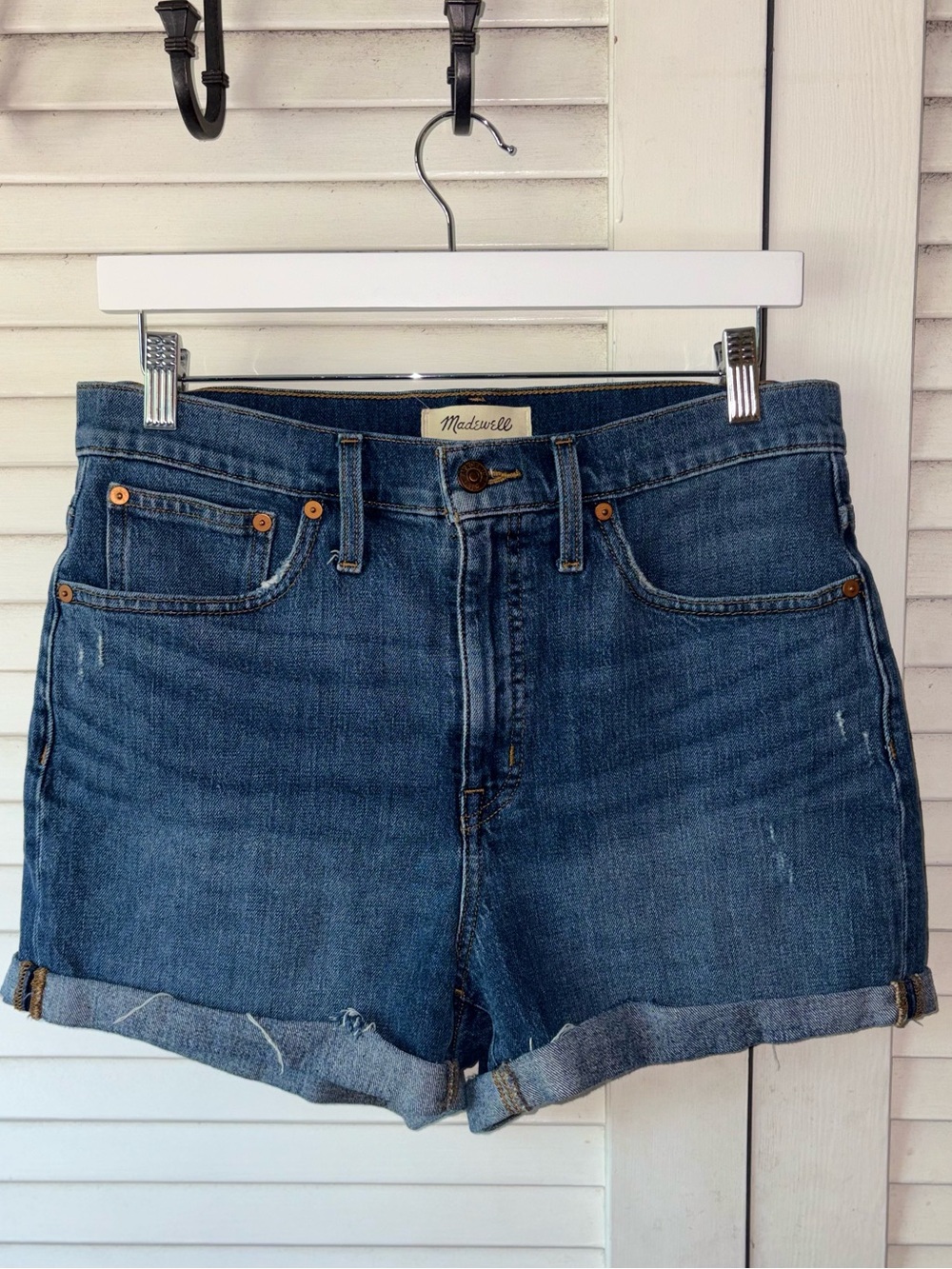 Madewell High Rise Denim Shorts Rolled Cuff Medium Wash Size 28 - Picture 3 of 7